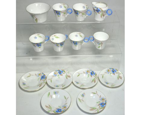 A Shelley part tea set WS0101, comprising six cups, six saucers, bowl and jug. CONDITION REPORT One cup has been broken and c