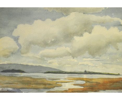 L. WILLIAMS; watercolour on board of a seascape, signed lower left and dated 1980, 25 x 37cm, an oval mahogany frame with a f