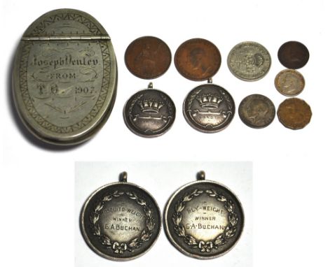 Two 1930s white metal boxing medals both inscribed "L & N. S. T. H. December 1938 and April 1939" and inscribed to the revers