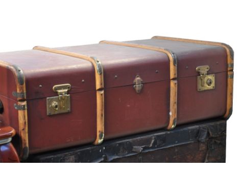 A vintage card bamboo bound travelling trunk.
