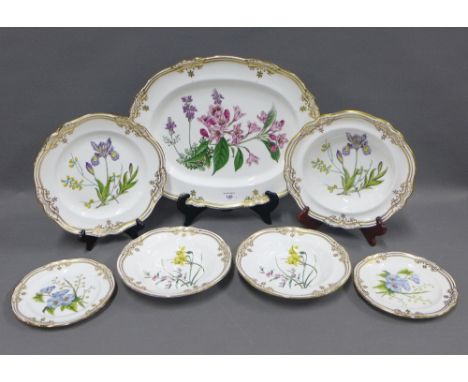 Spode botanical patterned table wares to include a Lavender pattern ashet, Narcissus bowls and Iris plates, etc (7)