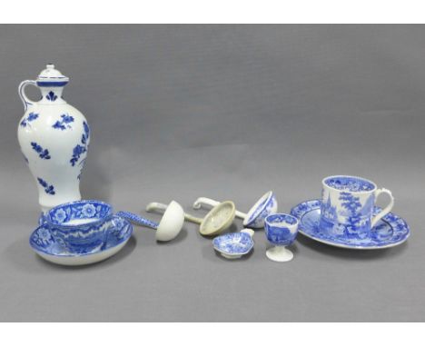 Collection of Staffordshire blue and white transfer printed pottery to include a Davenport mug, milkmaid patterned tea bowl a