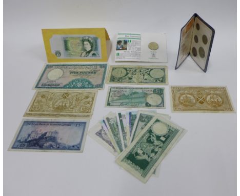 A collection of Scottish banknotes, £5 and £1 issues from Royal Bank of Scotland, national Commercial Bank and Bank of Scotla