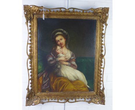Oleograph of a Mother and child, in an ornate gilt frame, size overall 70 x 85cm 