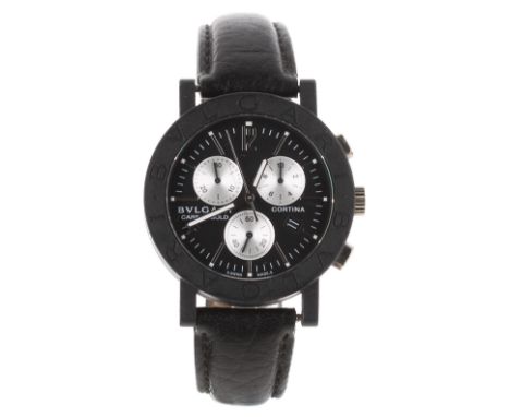 Bvlgari Carbongold Cortina chronograph carbon gentleman's wristwatch, ref. BB 38 CL CH, no. 840/999, circular black dial, sig