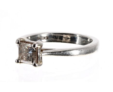 Platinum princess-cut solitaire diamond ring, 0.70ct approx, clarity VS2, colour F/G, width 6.5mm, 5gm, ring size K (244)