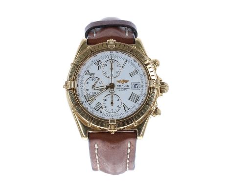 Breitling Crosswind Chronograph 18ct automatic gentleman's wristwatch, ref. K13055, no. 06xx, white dial, rotating bezel, Bre
