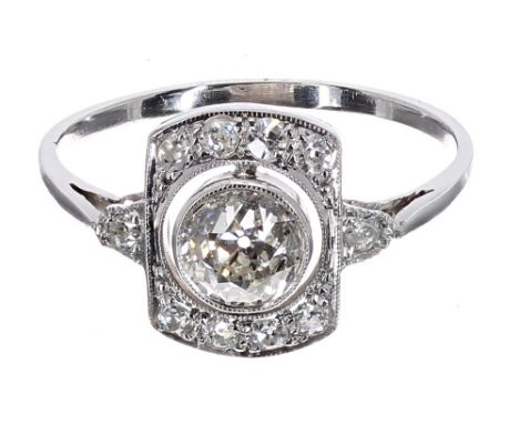 Antique white metal diamond dress ring, round old-cut, 1.70ct approx, clarity SI, colour J/K, 12mm, 2.5gm, ring size P