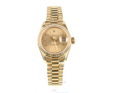 Rolex Oyster Perpetual Datejust 18ct lady's bracelet watch, ref. 69178, circa 1987, serial. no. 984xxxx, champagne dial, flut