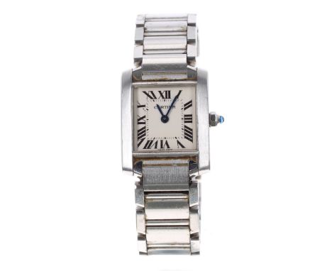 Cartier Tank Francaise stainless steel lady's bracelet watch, ref. 2384, no. 5150xxxx, silvered dial with secret signature at