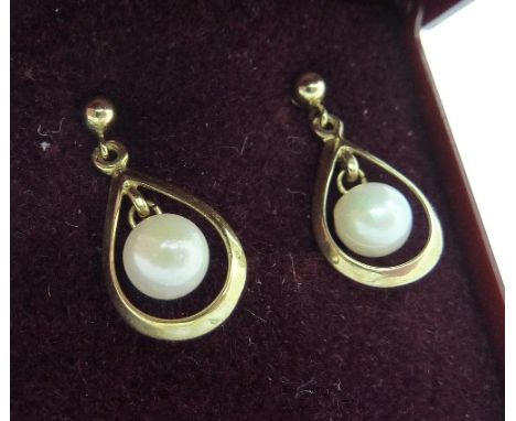 A pair of 9ct gold and cultured pearl earrings