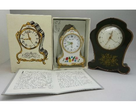 A Swiza Coral clock and a Bucherer musical alarm clock in the Sumiswald style