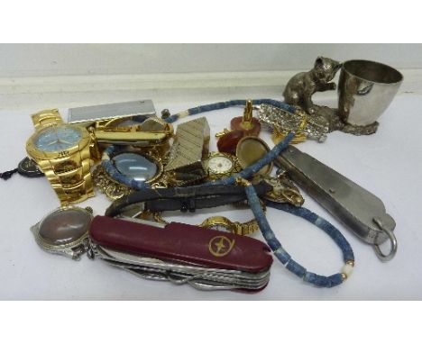 Wristwatches, pocket knives including one with broad arrow stamped 1945, E. Blyde & Co. Ltd