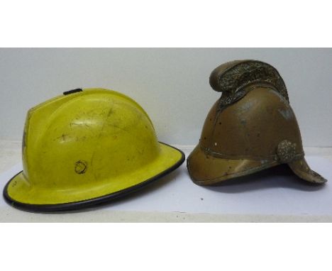 A fireman's helmet and a Merryweather fireman's helmet, a/f