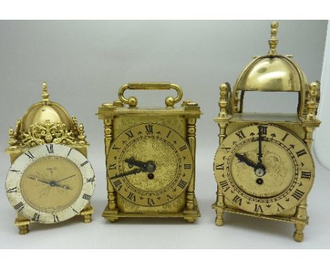 A Smiths brass lantern style clock and one other Smiths brass clock and a Swiza 8-day lantern style brass clock