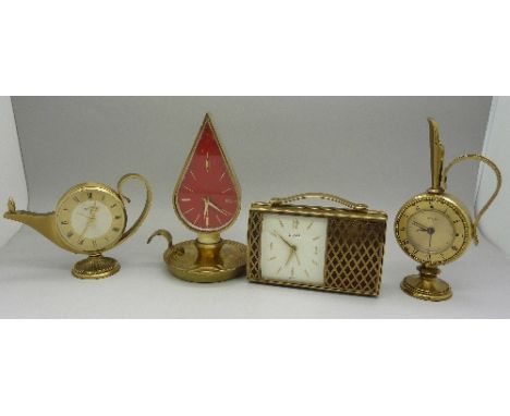 Four Swiza novelty clocks, handbag, vase, Aladdin's lamp and chamber stick