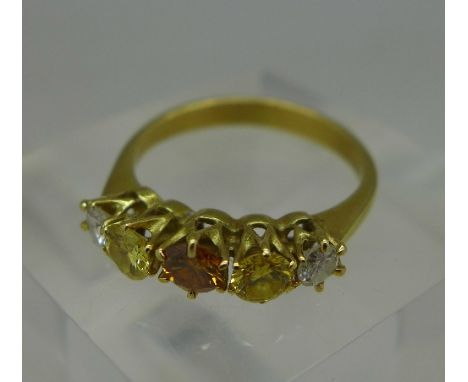 An 18ct gold and five coloured stone ring, weight 2.4g, size K