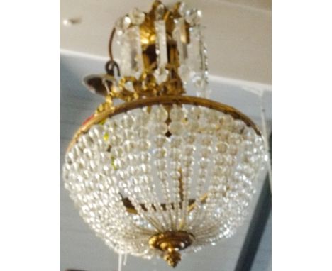A gilt metal and cut glass electrolier centre light fitting 