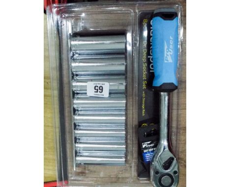 A new 8 piece harp inch drive deep socket set with ratchet handle 