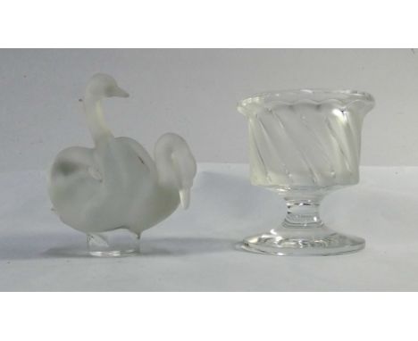 Lalique candlestick and a group of swans, signed on the base Lalique France