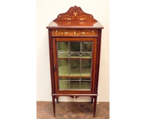 A 21" Edwardian inlaid mahogany china display cabinet with lead light door 