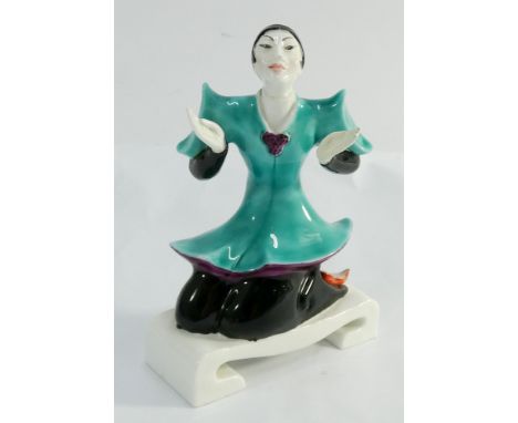 Royal Worcester figurine of a kneeling Japanese geisha girl      Suspected restoration to left hand 