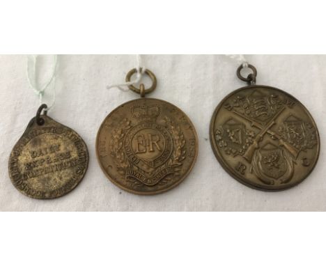 3 vintage shooting medallions. 1943/4 Army Cadet Force shooting comp. medallion, National Service Shooting Comp. 1954 and Soc