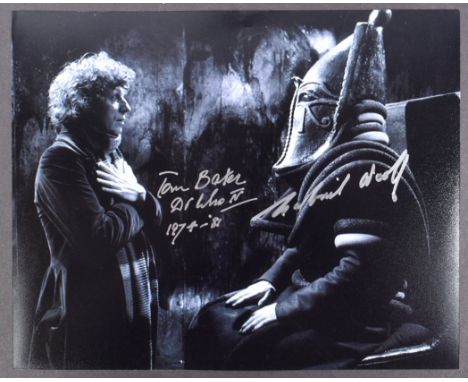 Doctor Who - Tom Baker (Fourth Doctor) and Gabriel Woolf (Sutekh) Pyramids Of Mars - dual signed 8x10" black and white photog