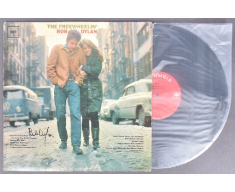 Bob Dylan - The Freewheelin' - scarce autographed 1963 vinyl record LP. Santa Maria pressing. The cover signed by Dylan in bl