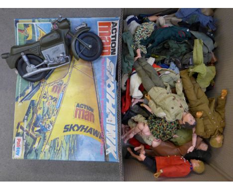 A collection of Action man figures, accessories and clothing and a boxed Skyhawk The Flying Wing