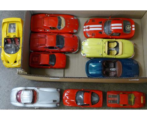 Ten Model sports cars including Burago and Maisto