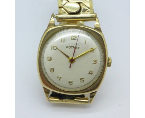 A 9ct gold cased Rotary wristwatch on a 9ct gold metal core expanding bracelet strap, 29mm case