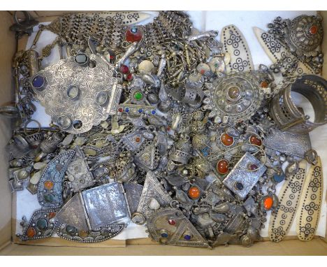 A large collection of Persian bridal jewellery (body ornaments) including five rings, bangle, necklaces, earrings, etc., some