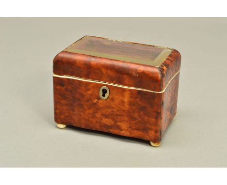 A VICTORIAN AND LATER TORTOISESHELL TEA CADDY, of serpentine outline, the hinged lid with replaced glass panel to the top, wi