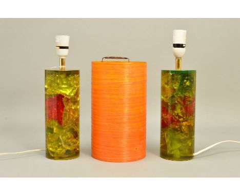 A PAIR OF VINTAGE SHATTERLINE LAMP BASES, in the green colourway with a red accent to each, height approximately 32cm, togeth