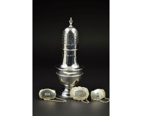 A GEORGE V SILVER ASPREY &amp; CO LTD SUGAR CASTER, of baluster form, knop finial to the screw fitting cover, stepped circula
