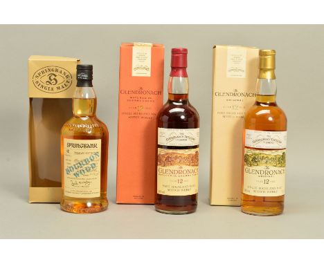 THREE BOTTLES OF SINGLE MALT, comprising a bottle of The Glendronach Original Single Highland Malt Scotch Whisky, 12 years ol