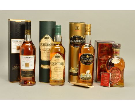 FOUR BOTTLES OF SINGLE MALT, comprising a bottle of Glenmorangie 'The Quinta Ruban' Highland Single Malt Scotch Whisky, 46% v