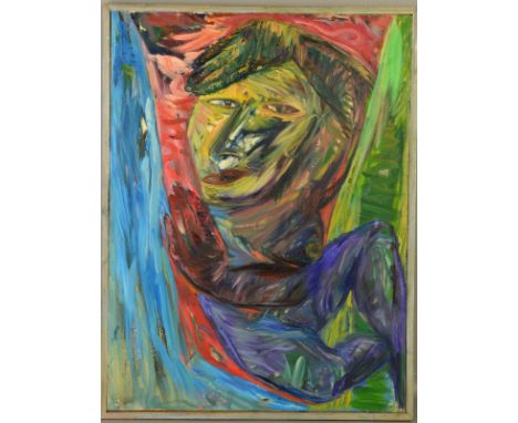 JUNE REDFERN (BRITISH 1951), 'My Mother Seeing Things', an abstract portrait, signed, titled and dated 1985 verso, oil on can