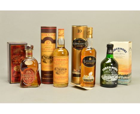 FOUR BOTTLES OF SINGLE MALT, comprising a bottle of Glenmorangie Single Highland Malt Whisky, 10 years old, 40% vol. 75cl, fi