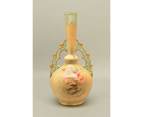 A GRAINGER &amp; CO WORCESTER TWIN HANDLED VASE, shape No.G60, reticulated decoration to the top of the neck and the Persian 