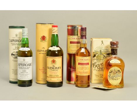 FOUR BOTTLES OF SINGLE MALT, comprising a bottle of The Glenlivet Unblended Malt Scotch Whisky, 12 years old, 43% GL, 1 Litre