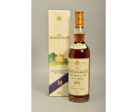 A BOTTLE OF THE MACALLAN 18 YEAR OLD SINGLE HIGHLAND MALT SCOTCH WHISKY, distilled in 1974 and bottled in 1992, 43% vol. 70cl