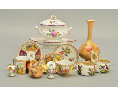 A SMALL PARCEL OF LATE 19TH CENTURY AND EARLY 20TH CENTURY CONTINENTAL PORCELAIN, including two miniature cups and saucers, a