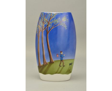 PAUL HORTON FOR ROYAL WORCESTER, 'Half A World Away', a compressed ovoid ceramic vase, transfer printed decoration depicting 