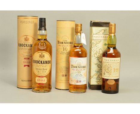 THREE BOTTLES OF SINGLE MALT, comprising a bottle of Knockando Pure Single Malt Scotch Whisky, distilled in 1984 in Scotland 