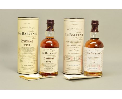TWO BOTTLES OF SINGLE MALT, comprising a bottle of The Balvenie 'Single Barrel' Malt Scotch Whisky, aged 15 years, in cask da