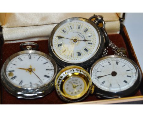 A J G Graves, Sheffield, lady's silver pocket watch, Swiss movement enamel dial, Roman numerals; others; a Smiths lady's fob 
