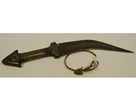 A Kukri knife, the haft set with roundels;  a South African copper bangle (2)