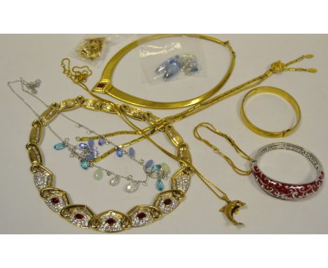 A Belletoire sterling silver and red enamel white cz bracelet; Swarovski aqua pierced earrings; Tonality bracelet; Tonality n